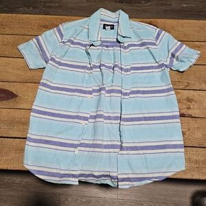 Kids Striped Aqua and White Button Down Shirt